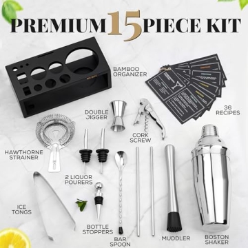 Mixology Bartender Kit - 15 Piece Cocktail Set with Stand