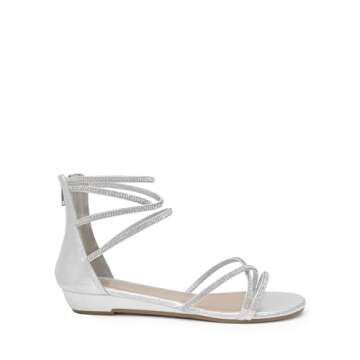 DREAM PAIRS Women's Ankle Strap Flat Sandals Summer Dressy Strappy Gladiator Rhinestones Sandals,Size 7.5,Silver,Weitz