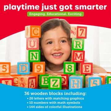 Oaktown Supply Wooden Blocks, 36 Large Stacking and Building Blocks for Toddlers 1-3 Years Old, Colo...