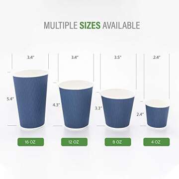 Restaurantware-8 Ounce Disposable Coffee Cups, 25 Double Wall Hot Cups For Coffee - Lids Sold Separately, Rippled Wall, Dark Blue Paper Coffee Cups, For Coffee, Hot Chocolate, Tea And More