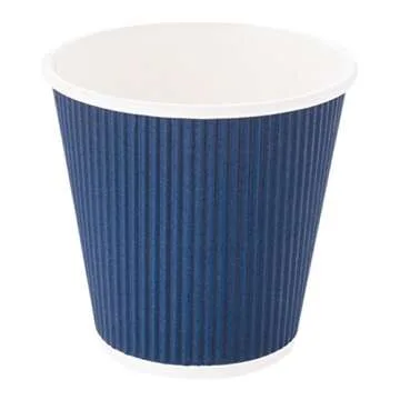 Restaurantware-8 Ounce Disposable Coffee Cups, 25 Double Wall Hot Cups For Coffee - Lids Sold Separately, Rippled Wall, Dark Blue Paper Coffee Cups, For Coffee, Hot Chocolate, Tea And More