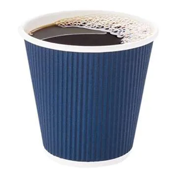 Restaurantware-8 Ounce Disposable Coffee Cups, 25 Double Wall Hot Cups For Coffee - Lids Sold Separately, Rippled Wall, Dark Blue Paper Coffee Cups, For Coffee, Hot Chocolate, Tea And More