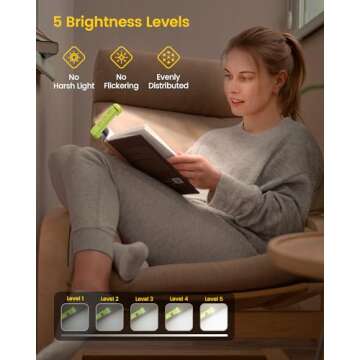 Glocusent USB Rechargeable Book Light for Reading in Bed, Portable Clip-on LED Reading Light, 3 Ambe...