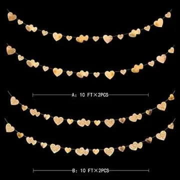 40Ft Champagne Gold Heart Banner Double Sided Paper Garland Heart Hanging Streamer for Wedding Birth...