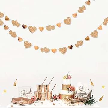 40Ft Champagne Gold Heart Banner Double Sided Paper Garland Heart Hanging Streamer for Wedding Birthday Anniversary Bachelorette Engagement Bridal Baby Shower Valentines Hen Christmas Party Decoration