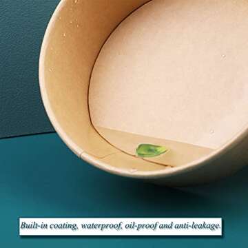 37OZ Paper Bowl , Kraft Paper Salad Bowl, Paper Food Cups for Salad, Round Shape Kraft Paper Salad Bowl for Soup Stews Salad Frozen Dessert Yogurt Ice Cream - 70 Pack