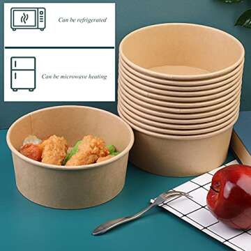 37OZ Paper Bowl , Kraft Paper Salad Bowl, Paper Food Cups for Salad, Round Shape Kraft Paper Salad Bowl for Soup Stews Salad Frozen Dessert Yogurt Ice Cream - 70 Pack