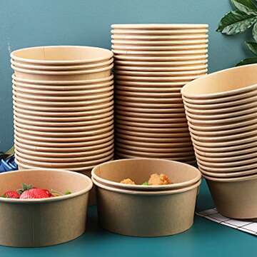 37OZ Paper Bowl , Kraft Paper Salad Bowl, Paper Food Cups for Salad, Round Shape Kraft Paper Salad Bowl for Soup Stews Salad Frozen Dessert Yogurt Ice Cream - 70 Pack