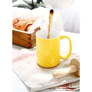 Sweese 608.002 Porcelain Mugs Set, 15 Ounce Large Handle Mugs, Set of 6, Multicolor, Hot Assorted colors