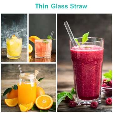 Kiemeu 16 Pack Clear Glass Straws Shatter Resistant, 8 Short Glass Straws For Cocktails And 8 Long Glass Straws, 7 mm Diameter Thin Reusable Straws