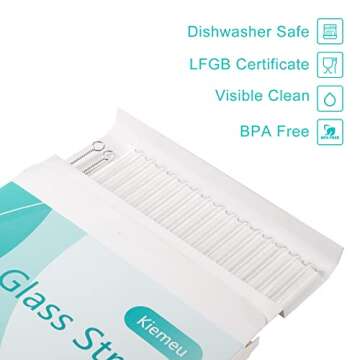 Kiemeu 16 Pack Clear Glass Straws Shatter Resistant, 8 Short Glass Straws For Cocktails And 8 Long Glass Straws, 7 mm Diameter Thin Reusable Straws