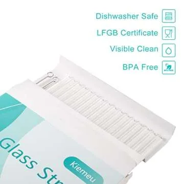 Kiemeu 16 Pack Clear Glass Straws Shatter Resistant, 8 Short Glass Straws For Cocktails And 8 Long Glass Straws, 7 mm Diameter Thin Reusable Straws