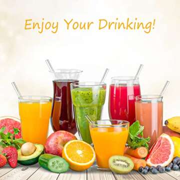 Kiemeu 16 Pack Clear Glass Straws Shatter Resistant, 8 Short Glass Straws For Cocktails And 8 Long Glass Straws, 7 mm Diameter Thin Reusable Straws