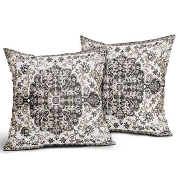 Black White Grey Ethnic Boho Throw Pillow Covers 18X18 Inches Set of 2 Bohemian Carpet Vintage Pillo...