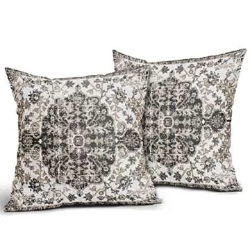 Black White Grey Ethnic Boho Throw Pillow Covers 18X18 Inches Set of 2 Bohemian Carpet Vintage Pillo...