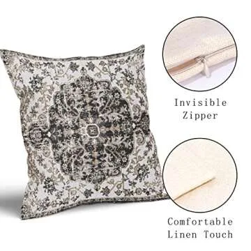Black White Grey Ethnic Boho Throw Pillow Covers 18X18 Inches Set of 2 Bohemian Carpet Vintage Pillow Cases Black Gray Floral Rug Pillow Cover Farmhouse Home Decor for Room Couch Patio Porch Outdoor
