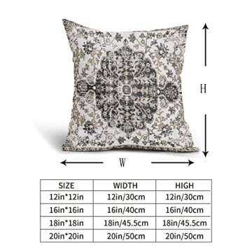 Black White Grey Ethnic Boho Throw Pillow Covers 18X18 Inches Set of 2 Bohemian Carpet Vintage Pillow Cases Black Gray Floral Rug Pillow Cover Farmhouse Home Decor for Room Couch Patio Porch Outdoor