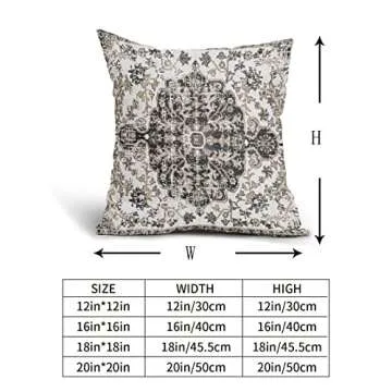 Black White Grey Ethnic Boho Throw Pillow Covers 18X18 Inches Set of 2 Bohemian Carpet Vintage Pillow Cases Black Gray Floral Rug Pillow Cover Farmhouse Home Decor for Room Couch Patio Porch Outdoor