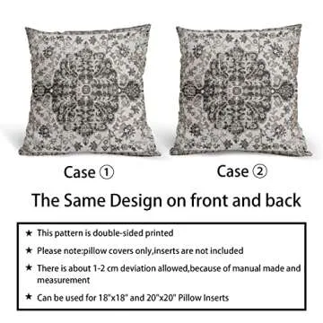 Black White Grey Ethnic Boho Throw Pillow Covers 18X18 Inches Set of 2 Bohemian Carpet Vintage Pillow Cases Black Gray Floral Rug Pillow Cover Farmhouse Home Decor for Room Couch Patio Porch Outdoor