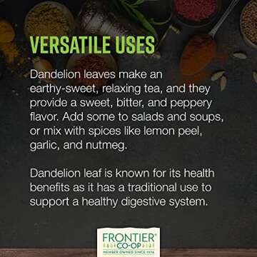 Frontier Co-op Organic Cut and Sifted Dandelion Leaf 1lb - Dried for Loose Tea, Caffeine-Free Coffee Alternative, or Powder Supplement Capsules