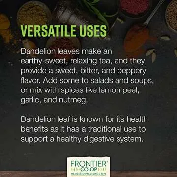 Frontier Co-op Organic Cut and Sifted Dandelion Leaf 1lb - Dried for Loose Tea, Caffeine-Free Coffee Alternative, or Powder Supplement Capsules