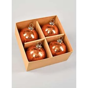 Serene Spaces Living Set of 4 Antique Copper Mercury Glass Balls, Ornaments for Holiday Décor, Measures 4" Diameter