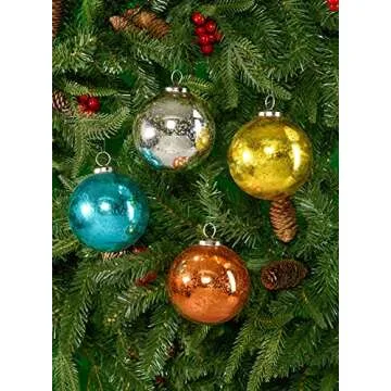 Serene Spaces Living Set of 4 Antique Copper Mercury Glass Balls, Ornaments for Holiday Décor, Measures 4" Diameter