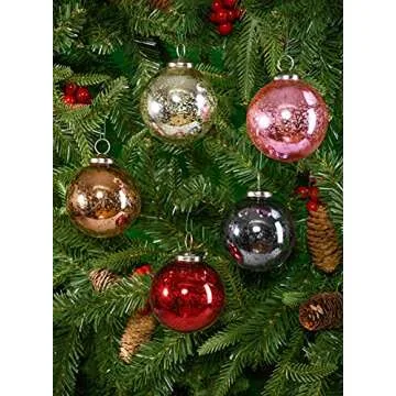 Serene Spaces Living Set of 4 Antique Copper Mercury Glass Balls, Ornaments for Holiday Décor, Measures 4" Diameter