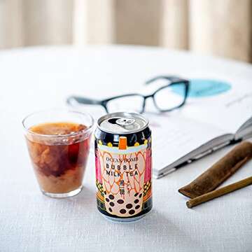Ocean Bomb Boba Tea Tapioca Pearls, Canned Bubble Popping Milk Tea, Ready to Drink in a Can (Black Sugar, 6 Pack)