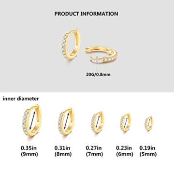 LYQIAN Dainty Tiny 14K Gold Huggie Hoop Earrings, 5 Pairs Mini Cubic Zirconia Hoops Earring Set for ...