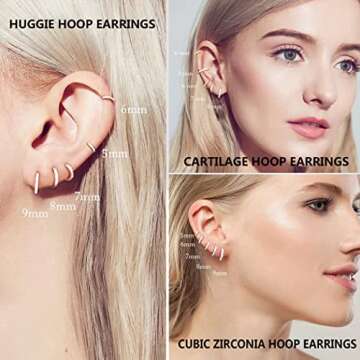 LYQIAN Dainty Tiny 14K Gold Huggie Hoop Earrings, 5 Pairs Mini Cubic Zirconia Hoops Earring Set for Cartilage Helix Lobe Piercings Small Hoop Earrings 5/6/7/8/9mm for Women