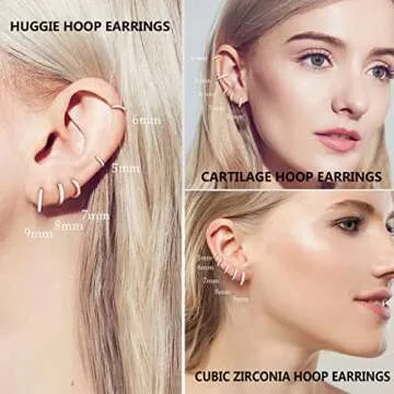 LYQIAN Dainty Tiny 14K Gold Huggie Hoop Earrings, 5 Pairs Mini Cubic Zirconia Hoops Earring Set for Cartilage Helix Lobe Piercings Small Hoop Earrings 5/6/7/8/9mm for Women
