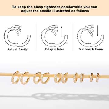 LYQIAN Dainty Tiny 14K Gold Huggie Hoop Earrings, 5 Pairs Mini Cubic Zirconia Hoops Earring Set for Cartilage Helix Lobe Piercings Small Hoop Earrings 5/6/7/8/9mm for Women