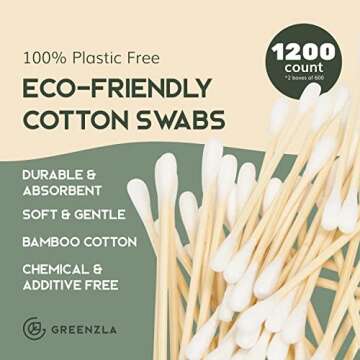 1200 Pack Organic Cotton Swabs Natural Cotton Swabs for Ears Cruelty-Free Cotton Swabs Biodegradable...