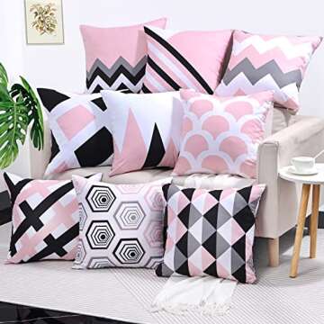 Set of 9 Decorative Throw Pillow Covers 18x18 Two Side Print Geometric Boho Couch Pillows Case for Living Room Bed Car (Pink)