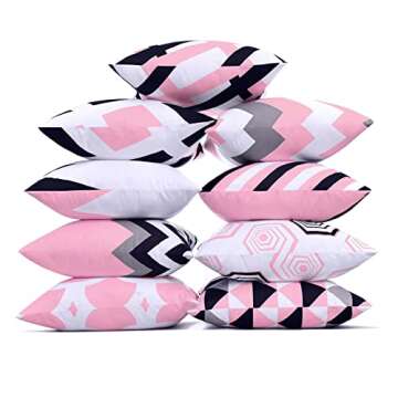 Set of 9 Decorative Throw Pillow Covers 18x18 Two Side Print Geometric Boho Couch Pillows Case for Living Room Bed Car (Pink)