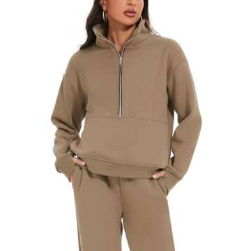 PEHMEA Women's 2 Piece Sweatsuit Outfit, Fleece Long Sleeve Half Zip Pullover Winter Comfy Lounge Se...