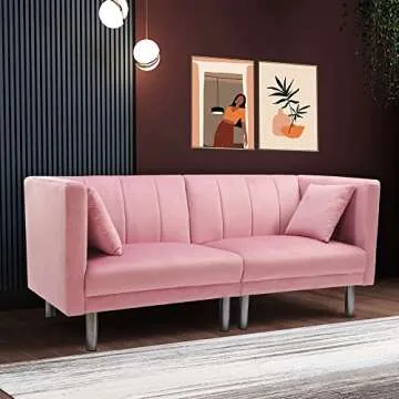 Modern Velvet Sofa Bed with Adjustable Backrest and Pillows