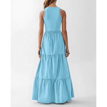 BTFBM Sleeveless Maxi Dress with Pockets for Summer Weddings