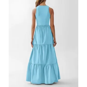 BTFBM Sleeveless Maxi Dress with Pockets for Summer Weddings