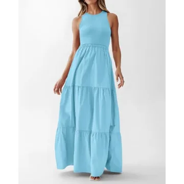 BTFBM Sleeveless Maxi Dress with Pockets for Summer Weddings
