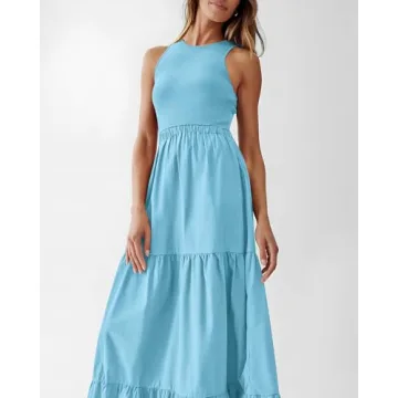 BTFBM Sleeveless Maxi Dress with Pockets for Summer Weddings