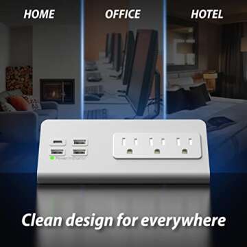 Nightstand Edge Mount Power Strip with 4 USB-C Fast Charging Ports