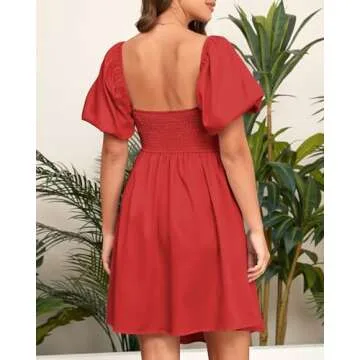 Brosloth Women's Summer Mini Dress with Pockets Red