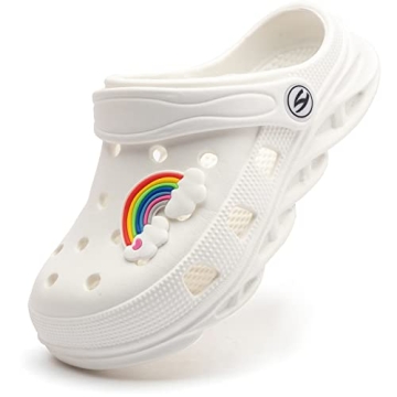 HOBIBEAR Boys and Girls Classic Graphic Toddler Garden Clogs Slip on Water Shoes (White-Size 6 Toddl...