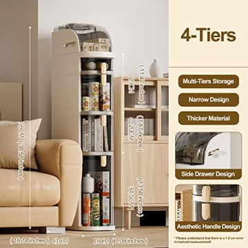 4-Tiers Slim Gap Tower Organizer with Clear Drawers