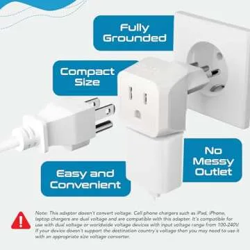 Ceptics Italy travel plug adapter, Chile plug adapter with Dual USA Input, Compact Type L plug adapter, Safe Grounded plug, Perfect for Cell Phones, Laptops, Chargers, 3 Pack - CT-12A