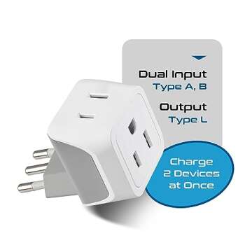 Ceptics Italy travel plug adapter, Chile plug adapter with Dual USA Input, Compact Type L plug adapter, Safe Grounded plug, Perfect for Cell Phones, Laptops, Chargers, 3 Pack - CT-12A