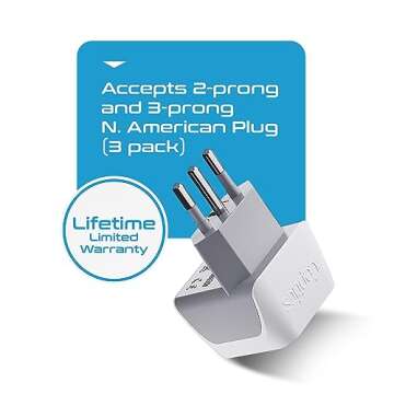 Ceptics Italy travel plug adapter, Chile plug adapter with Dual USA Input, Compact Type L plug adapter, Safe Grounded plug, Perfect for Cell Phones, Laptops, Chargers, 3 Pack - CT-12A