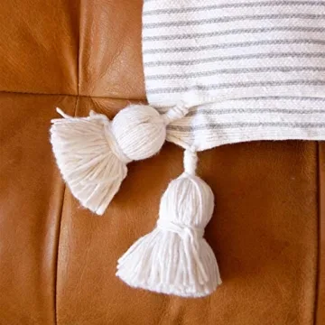 Hand Woven Moroccan Throw Blanket - Cream & Grey Stripes